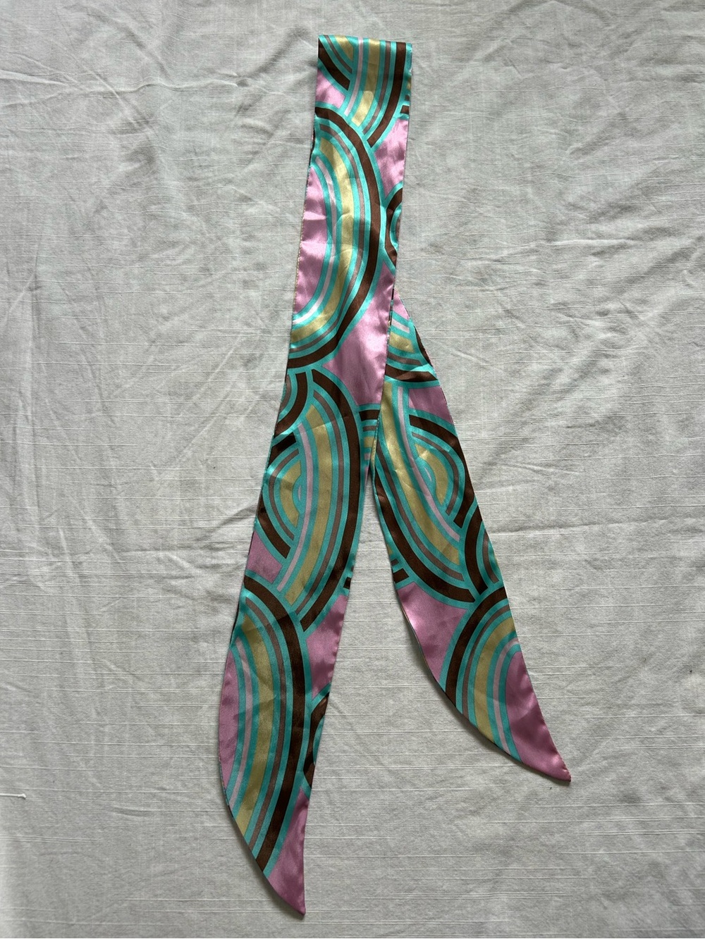 Silk Twilly Scarf Pink Teal Designer-Inspired Skinny Ribbon Neck Hair Wrap